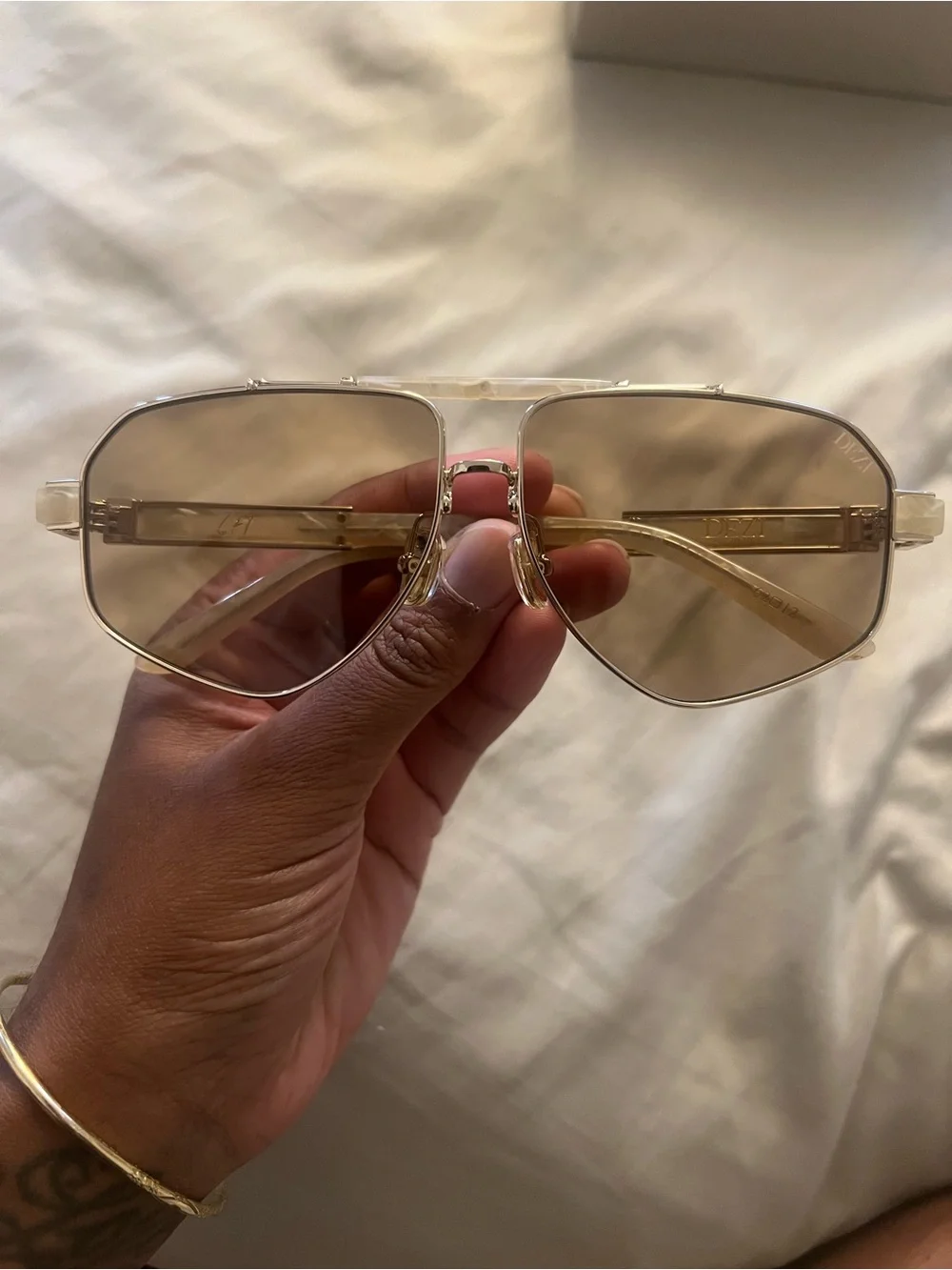 DEZI High Key Aviator Sunglasses in COLOR: GOLD / LIMESTONE / MOSS